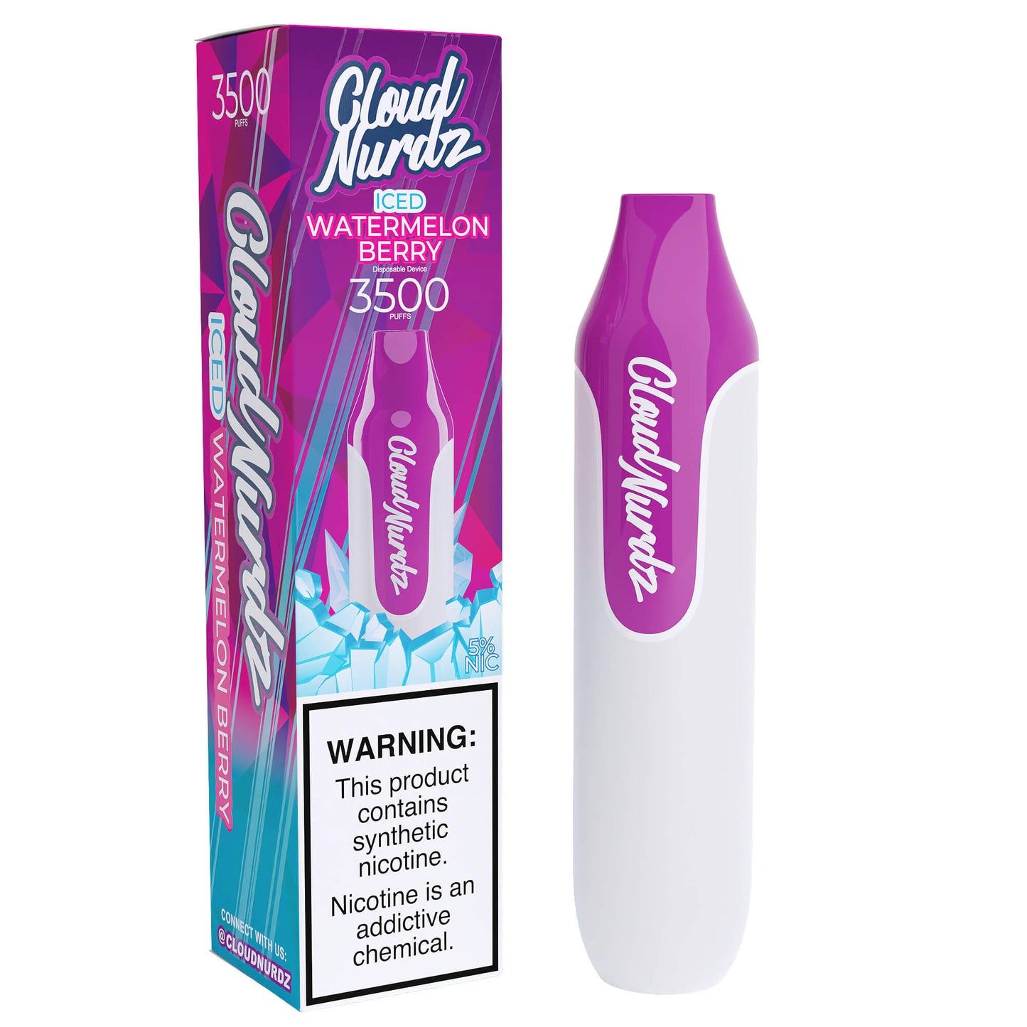 Cloud Nurdz Disposable Series | 3500 Puffs | 10mL watermelon berry iced with packaging