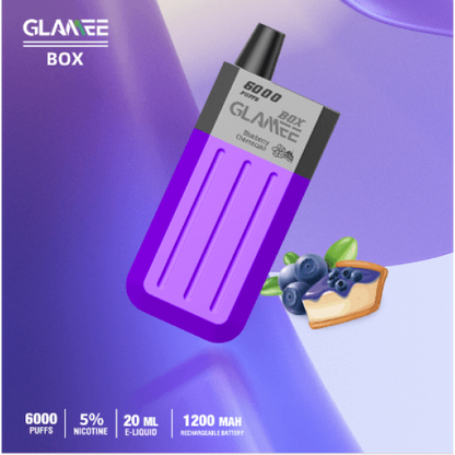 Glamee Box Disposable | 6000 Puffs | 20mL blueberry cheesecake with background