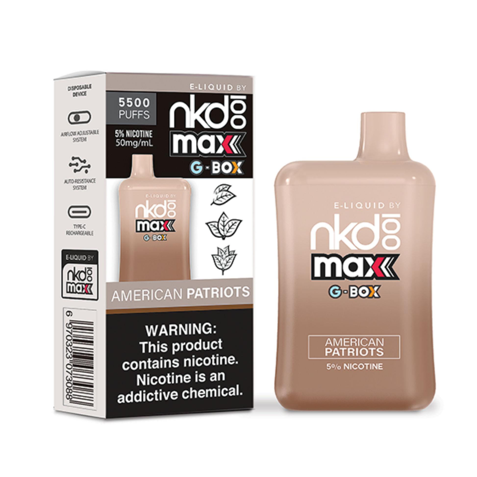 Naked100 Max G-Box Disposable | 5500 Puffs | 14mL | 50mg American Patriots with Packaging