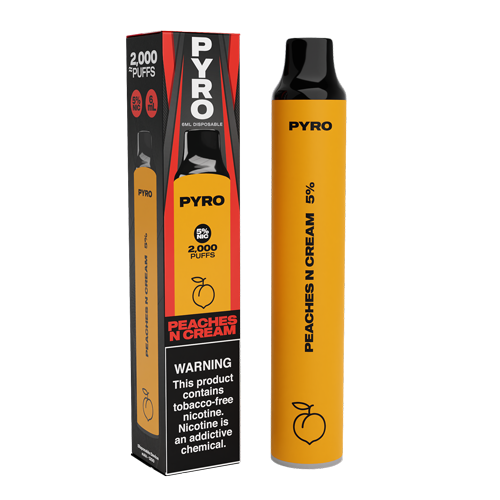 Pyro Disposable | 2000 Puffs | 6mLwith packaging peaches n cream with packaging