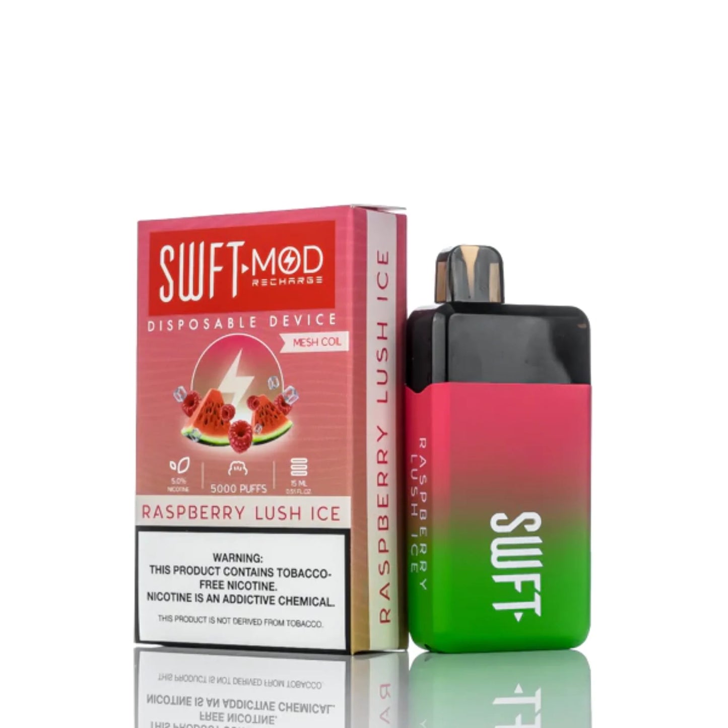 SWFT Mod Disposable | 5000 Puffs | 15mL | 50mg | Raspberry Lush Ice with packaging