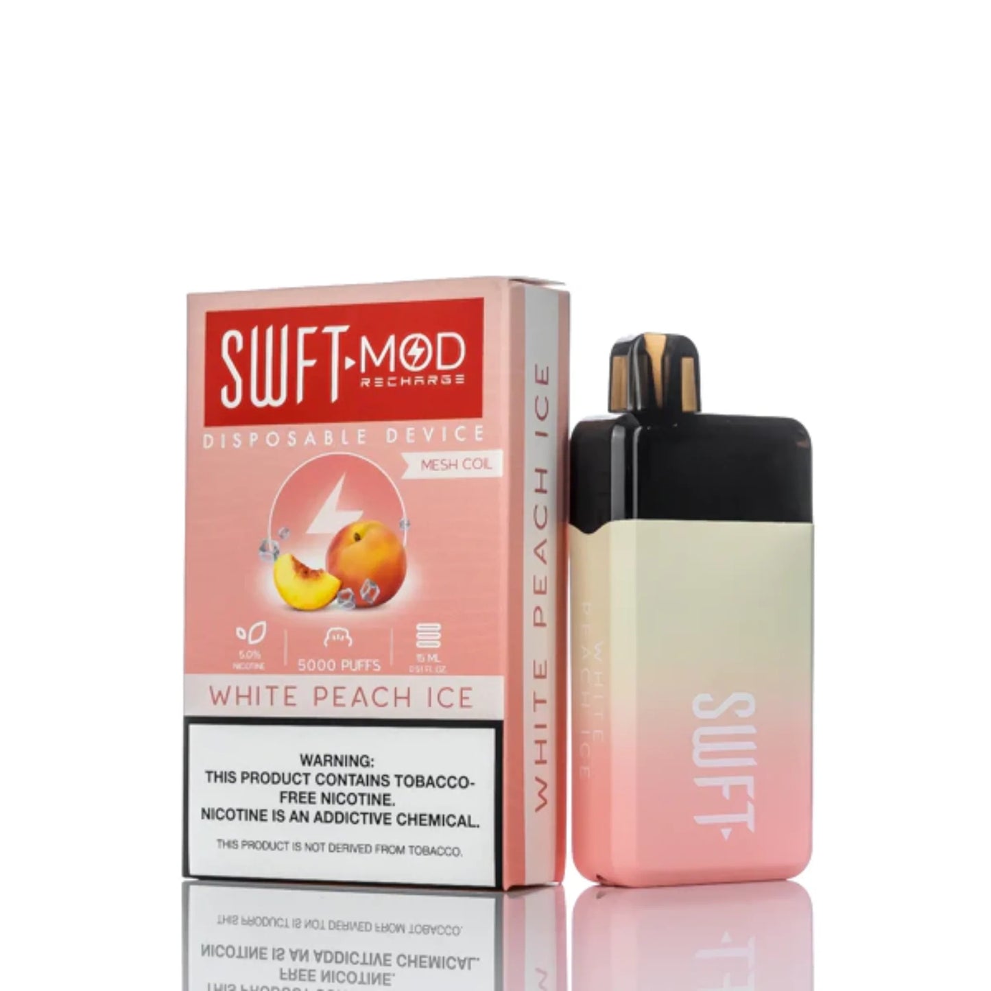 SWFT Mod Disposable | 5000 Puffs | 15mL | 50mg | White Peach Ice with packaging
