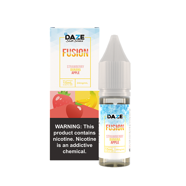 7Daze Fusion Salt Series | 15mL | 24mg | Strawberry Banana Apple Iced with packaging