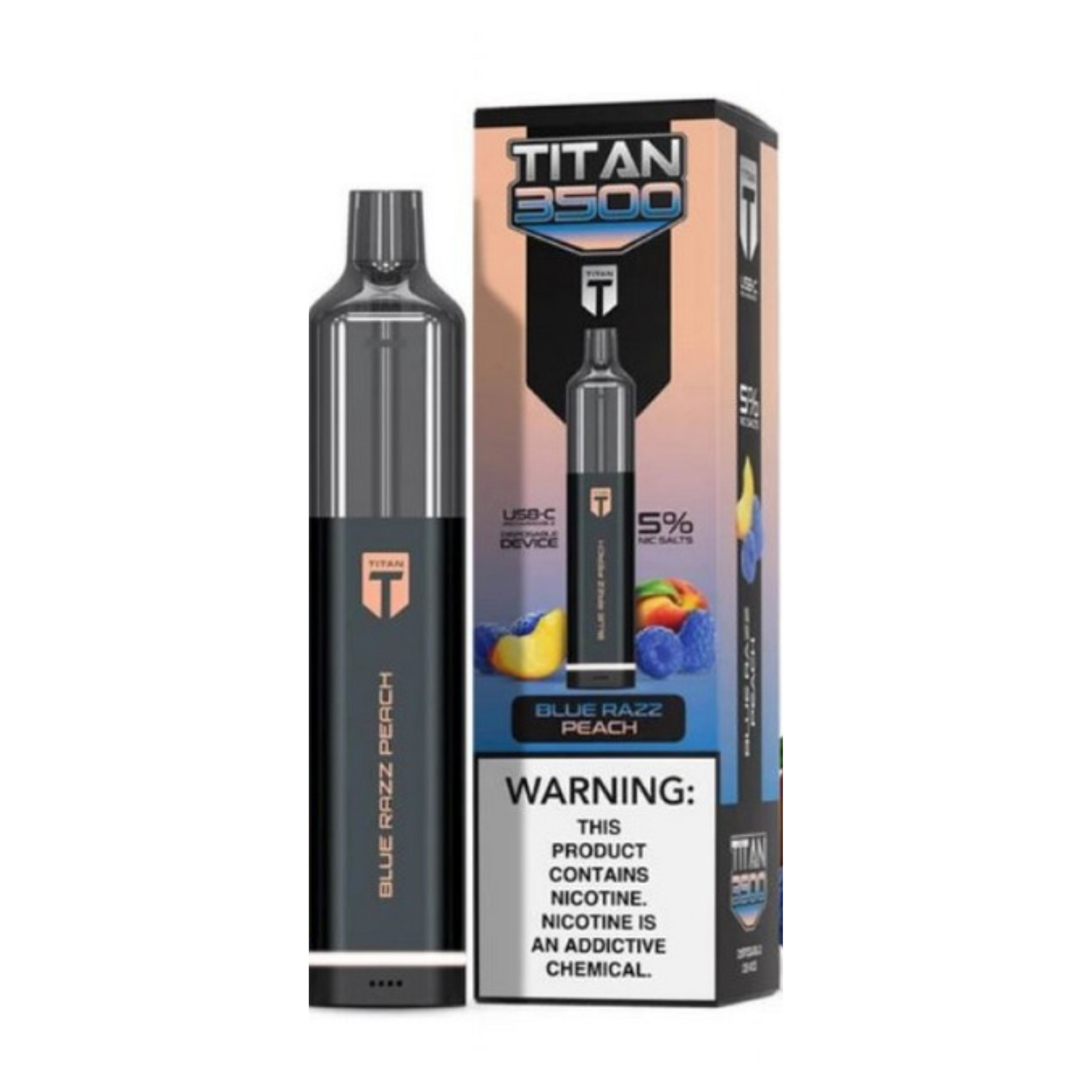 Titan Disposable | 3500 Puffs blue razz peach with packaging