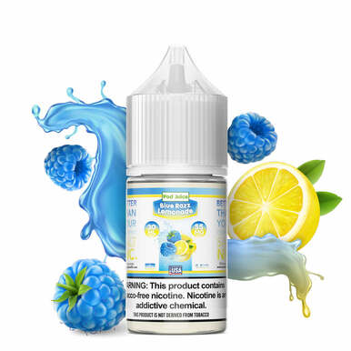 Blue Razz Lemonade by Pod Juice Salt bottle  with background