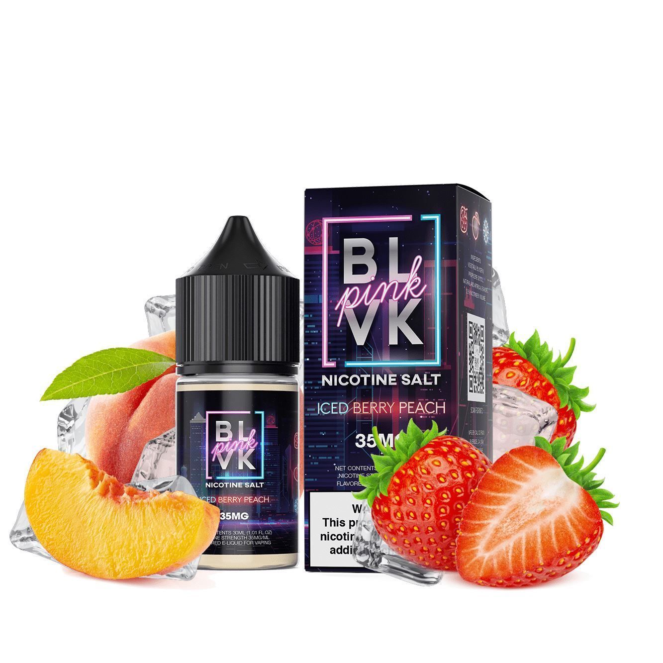 Strawberry Peach Ice by BLVK TFN Pink Salt 30mL with background