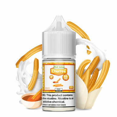 Churros by Pod Juice Salts Series 30mL bottle with background