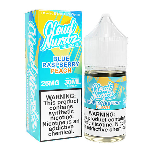Iced Peach Blue Raz by Cloud Nurdz TFN Salts 30mL with packaging