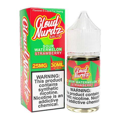Sour Watermelon Strawberry by Cloud Nurdz TFN Salts 30mL with Packaging