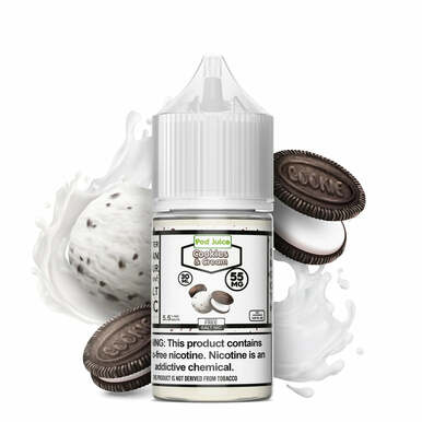 Cookies & Cream by Pod Juice Salts Series 30mL bottle with background