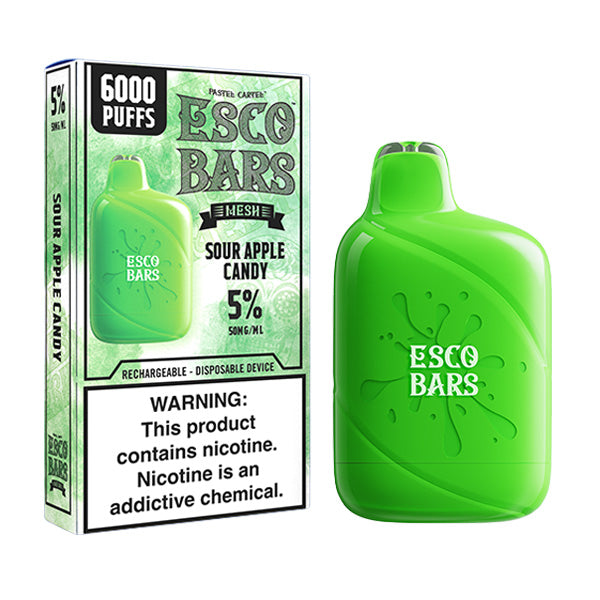 Esco Bars Mesh Disposable | 6000 Puffs | 15mL | 5% | Sour Apple Candy with Packaging