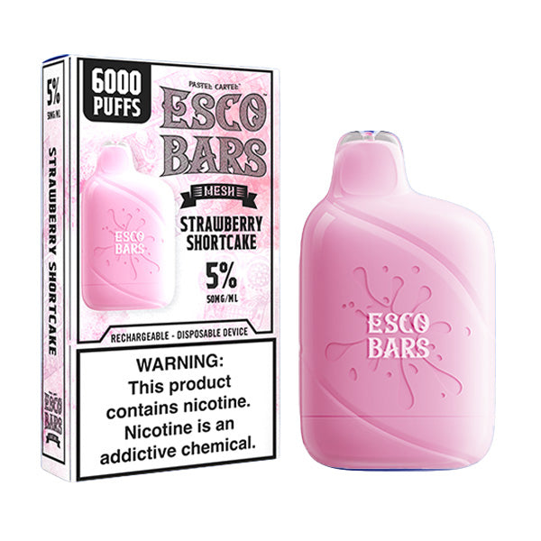 Esco Bars Mesh Disposable | 6000 Puffs | 15mL | 5% | Strawberry Shortcake with Packaging