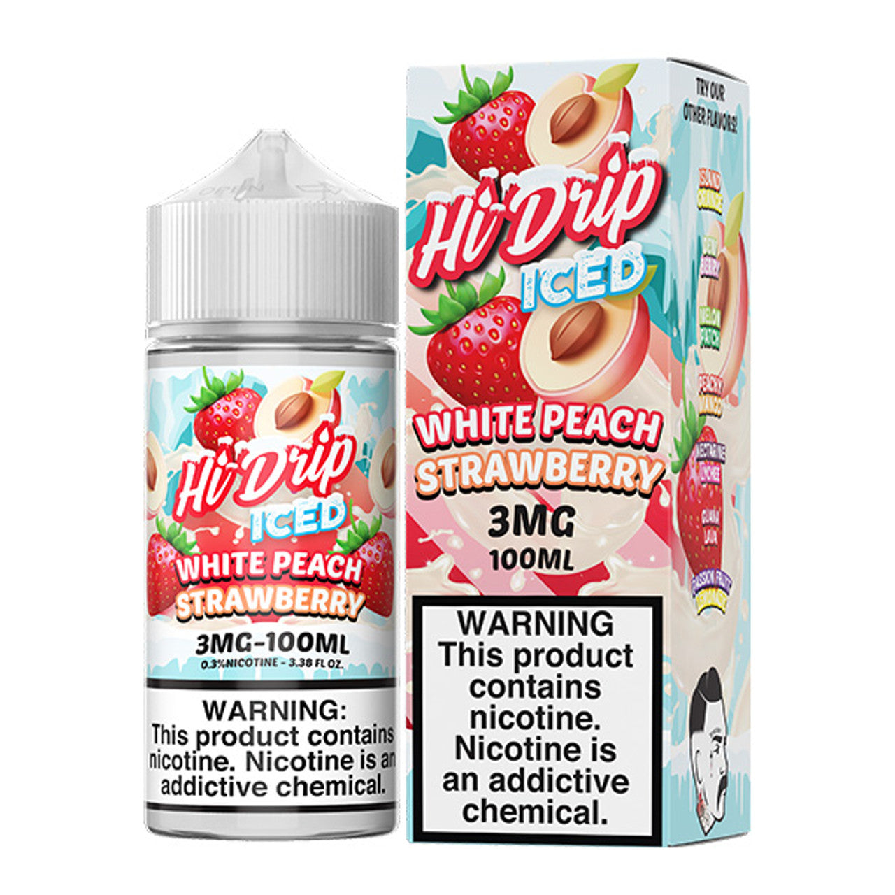 White Peach Strawberry ICED by Hi-Drip E-Juice | 100ml | 3mg | bottle with packaging