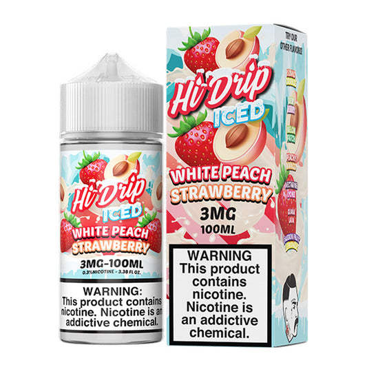 White Peach Strawberry ICED by Hi-Drip E-Juice | 100ml | 3mg | bottle with packaging