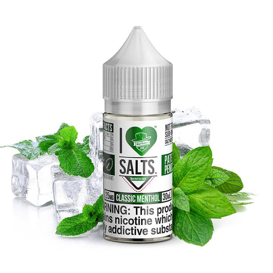 Classic Menthol Salt by Mad Hatter EJuice 30ml bottle with Background