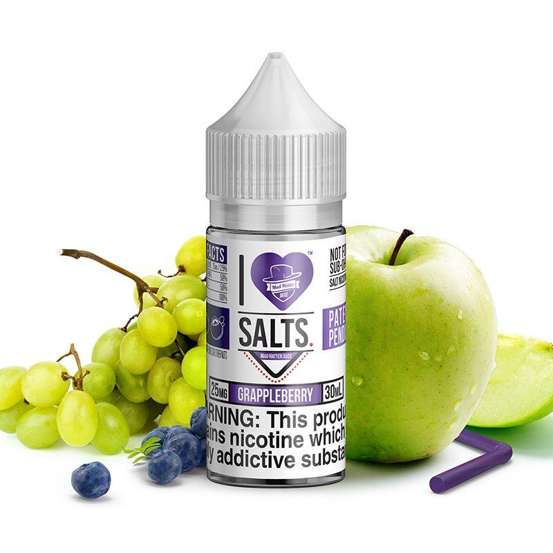 Grappleberry Salt by Mad Hatter EJuice 30ml bottle with Background 