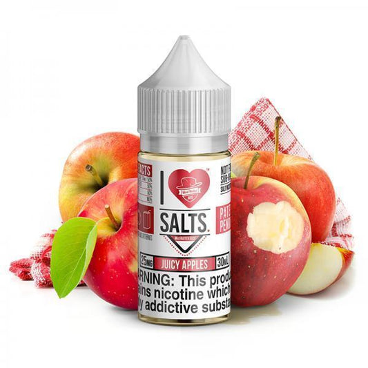 Juicy Apples Salt by Mad Hatter EJuice 30ml bottle with Background