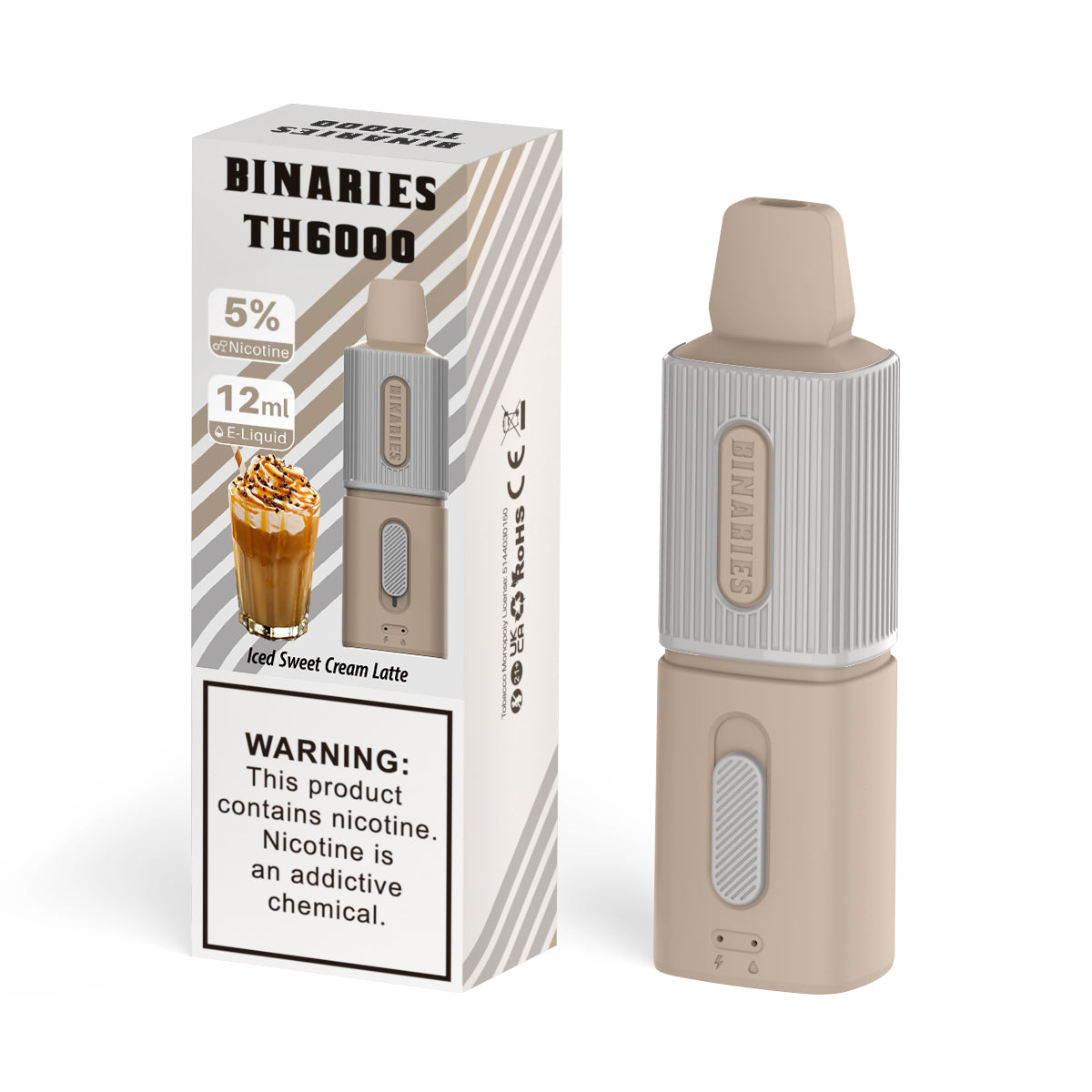 Binaries Cabin TH6000 Disposable | 6000 Puffs | 12mL | 50mg | Iced Sweet Cream Latte with Packaging