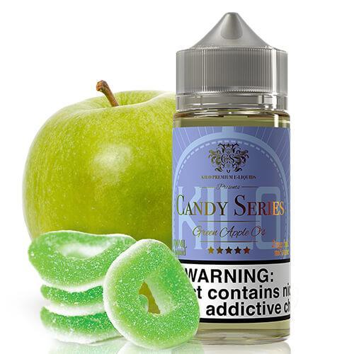 KILO CANDY SERIES | Green Apple O's 100ML eLiquid bottle with Background