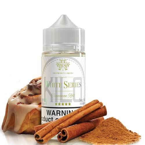 KILO WHITE SERIES | Cinnamon Roll 100ML eLiquid bottle with background