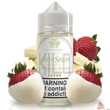 KILO WHITE SERIES | White Chocolate Strawberry 100ML eLiquid bottle with Background
