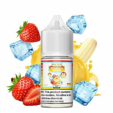 Strawberry Banana Freeze by Pod Juice Salts Series 30mL bottle with Background