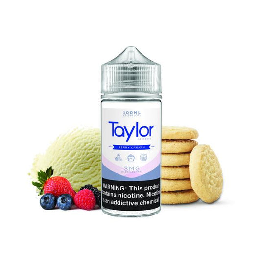 Berry Crunch by Taylor Desserts 100mL bottle with background