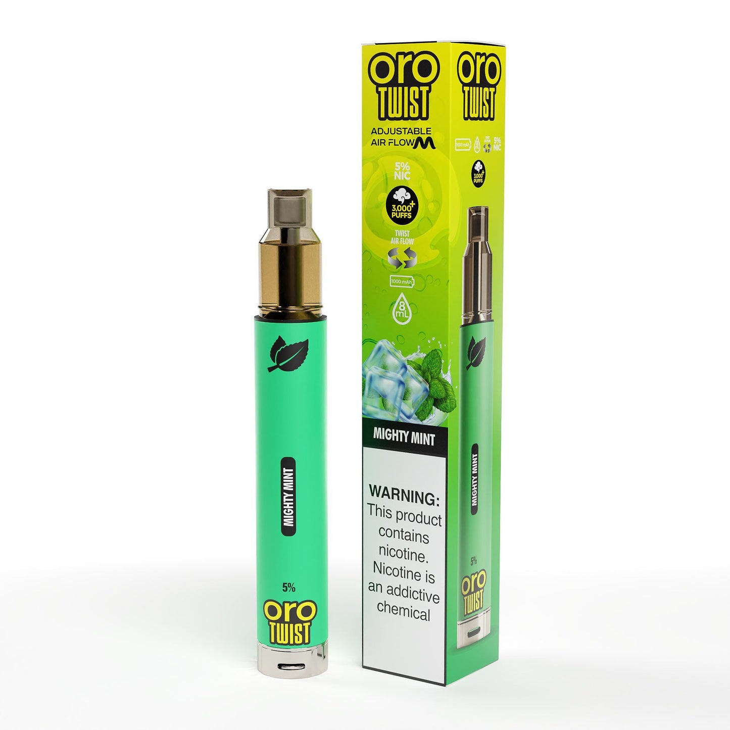 Twist Oro Flow Disposable 3000 Puffs - Mighty Mint with Packaging