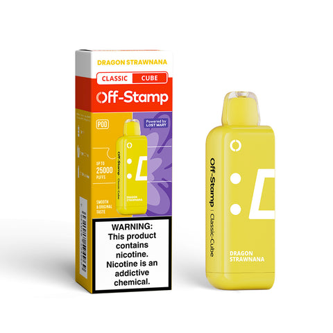 Off Stamp X Cube Disposable POD 18mL 50mg | dragon strawnana with packaging