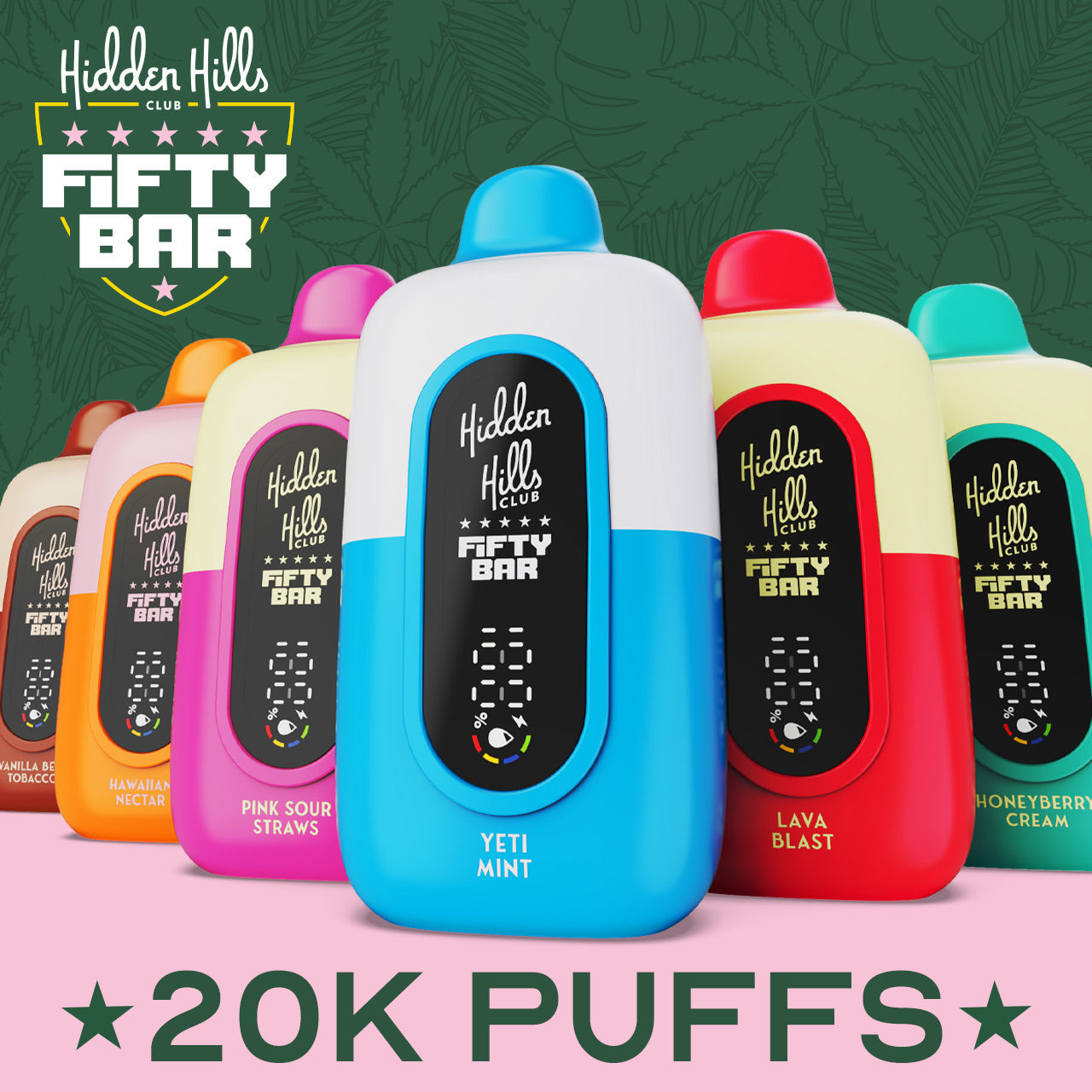 Fifty Bar 20K Hidden Hills Disposable 20000 Puffs 16mL 50mg | Group Photo