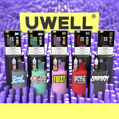 Uwell Caliburn AK3 Kit + A3S 0.8ohm Pods (x2) + Daddy's Vapor 10mL Salts 50mg group photo