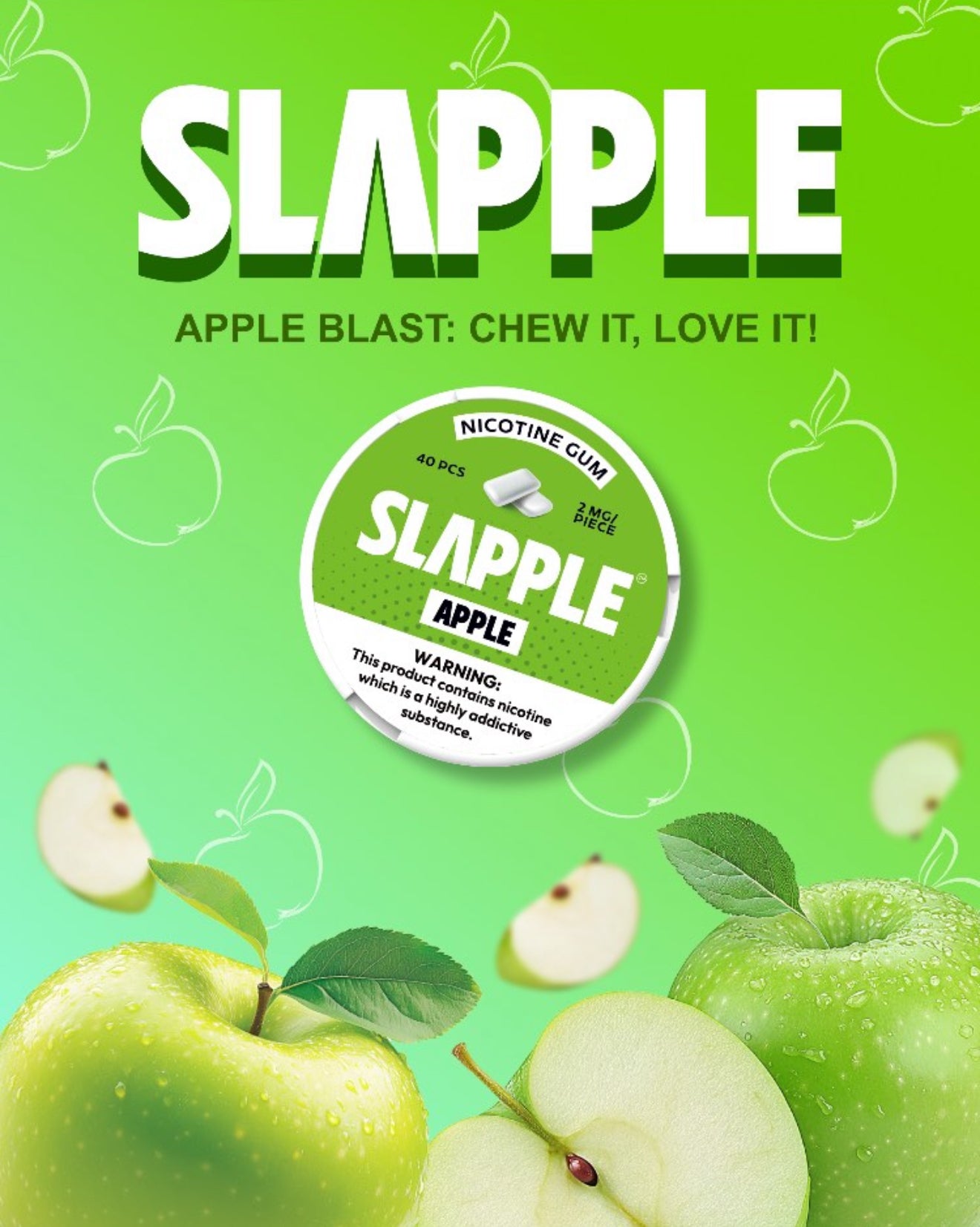 Slapple | DSPLY 5pc | Nic Gum | 40ct Can | SAS | Apple