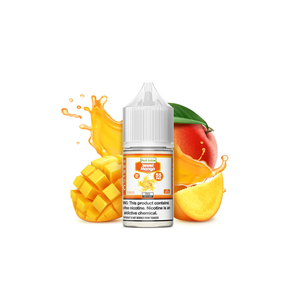 Jewel Mango by Pod Juice Salts Series 30mL bottle with Background 