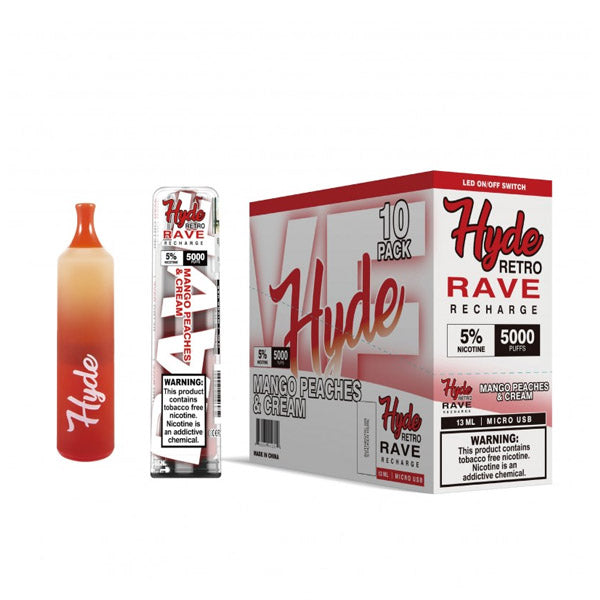 Hyde Retro RAVE Disposable | 5000 Puffs | 12mL mango peaches and cream with packaging