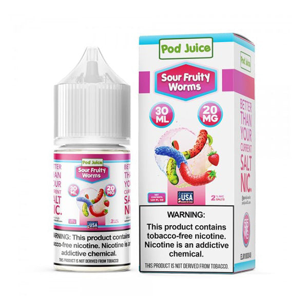 Sour Fruity Worms by Pod Juice Salts Series 30mL 20mg with Packaging