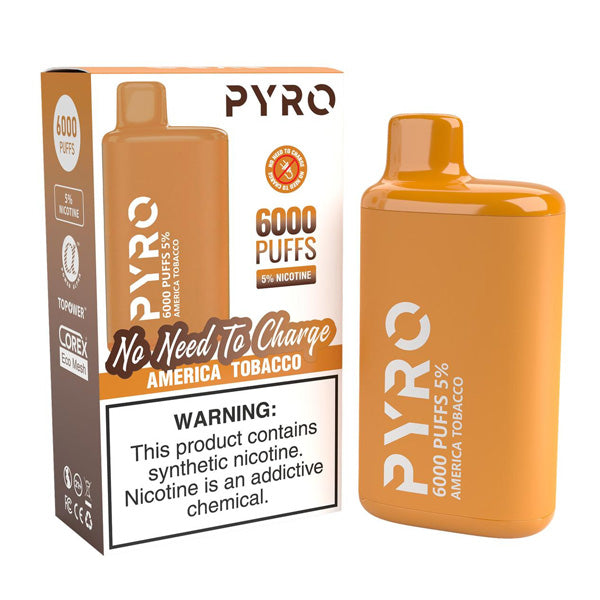 Pyro Disposable | 6000 Puffs | 13ml | 5% America Tobacco