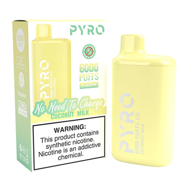 Pyro Disposable 6000 Puffs 13ml - Coconut Milk 50mg with packaging