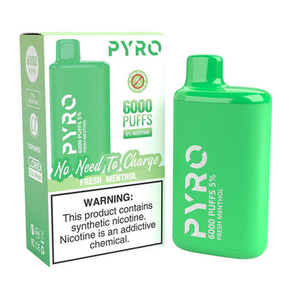 Pyro Disposable 6000 Puffs 13ml - Fresh Menthol 50mg with packaging