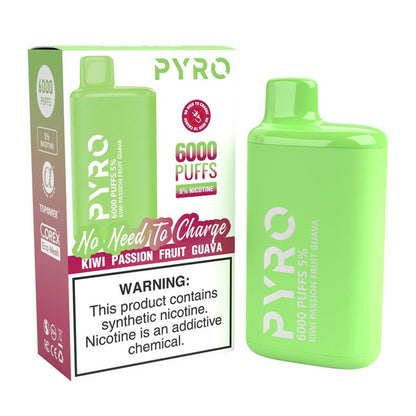 Pyro Disposable 6000 Puffs 13ml - Kiwi Passionfruit Guava 50mg with packaging