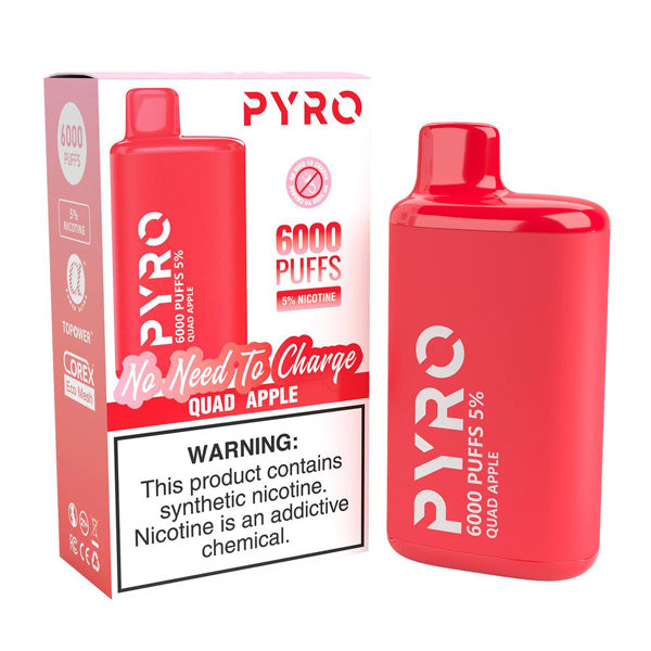 Pyro Disposable 6000 Puffs 13ml - Quad Apple 50mg with packaging