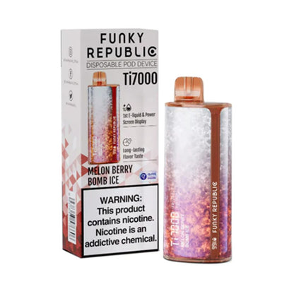 Funky Republic Ti7000 Disposable | 7000 Puff | 12.8mL | 4%-5% Frozen Edition Melon Berry Bomb Ice with Packaging