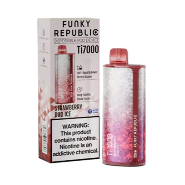 Funky Republic Ti7000 Disposable | 7000 Puff | 12.8mL | 4%-5% Frozen Edition Strawberry Duo Ice with Packaging