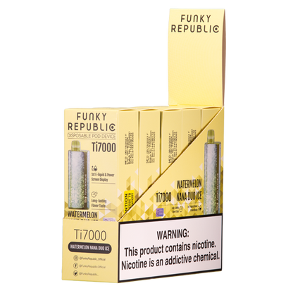 Funky Republic Ti7000 Disposable | 7000 Puff | 12.8mL | 4%-5% Frozen Edition Watermelon Nana Duo Ice with Packaging