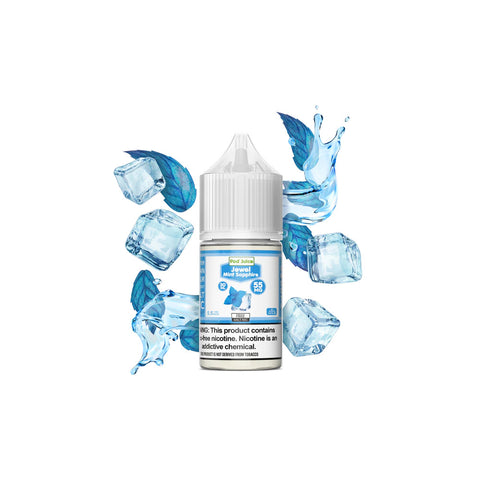 Jewel Mint Sapphire by Pod Juice Salts Series bottle with Background 