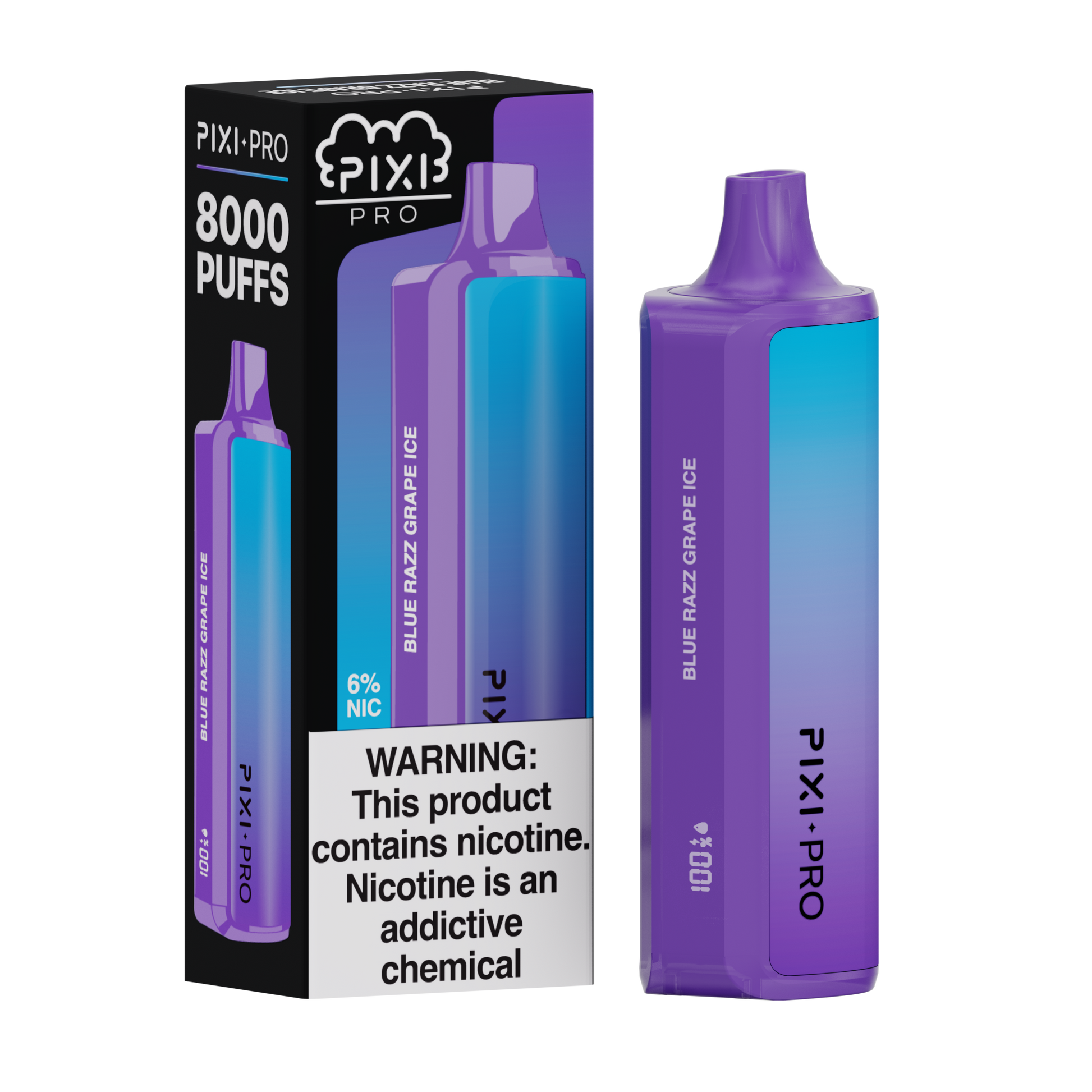 Puff Pixi Pro Disposable | 8000 puffs | 14mL Blue Razz Grape Ice with  packaging