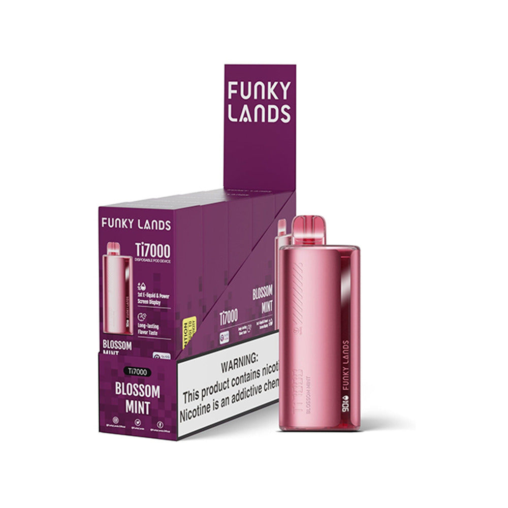 Funky Lands Ti7000 Disposable 7000 Puff 12.8mL 40-50mg blossom mint with packaging