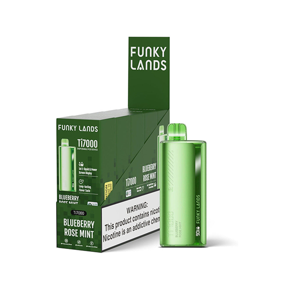 Funky Lands Ti7000 Disposable 7000 Puff 12.8mL 40-50mg blue berry rose mint with packaging