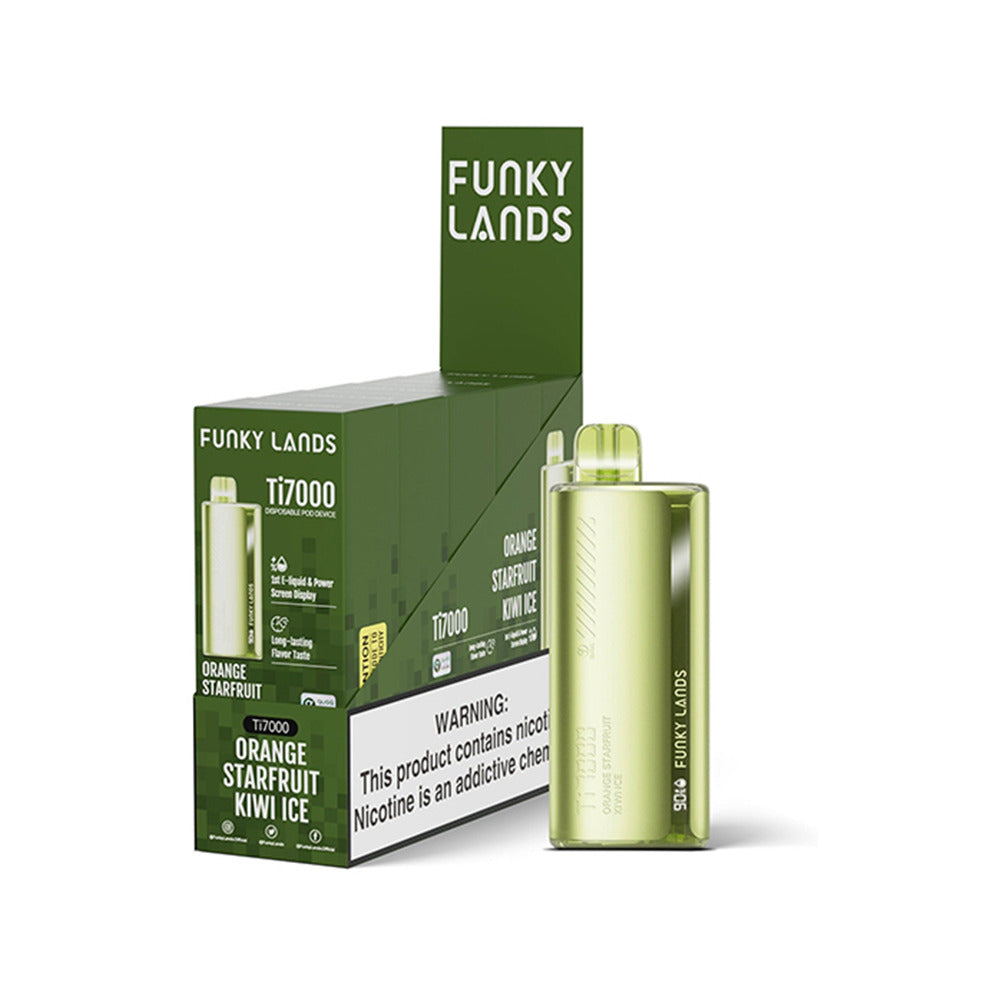 Funky Lands Ti7000 Disposable 7000 Puff 12.8mL 40-50mg orange starfruit kiwi ice with packaging