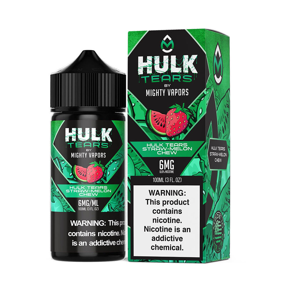 Hulk Tears Straw-Melon Chew by Mighty Vapors Hulk Tears E-Juice 100mL (Freebase) with packaging