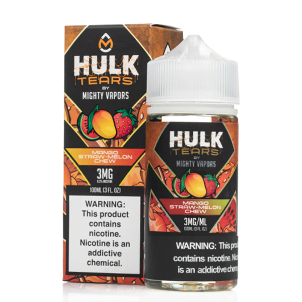 Mango Straw Melon Chew by Mighty Vapors Hulk Tears E-Juice 100mL (Freebase) with packaging